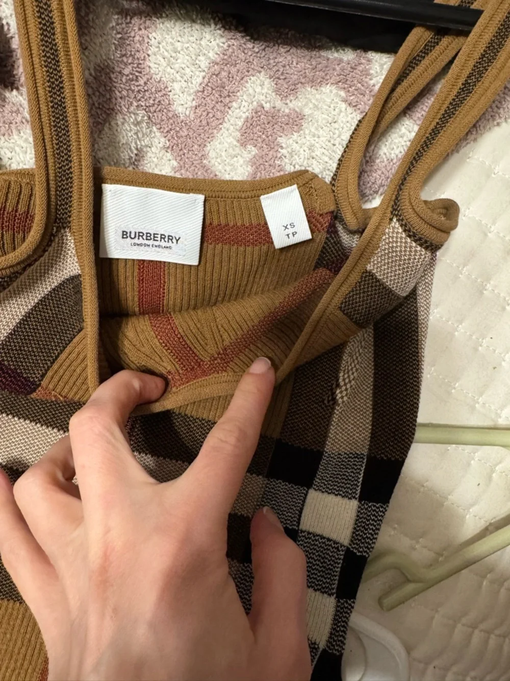 Burberry Check Knit Tank Top in Brown & Beige - Picture 1 of 3